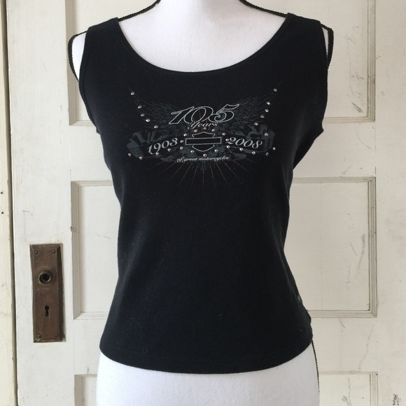 😊 Harley Davidson Sleeveless Blk Crop Top - Picture 1 of 6